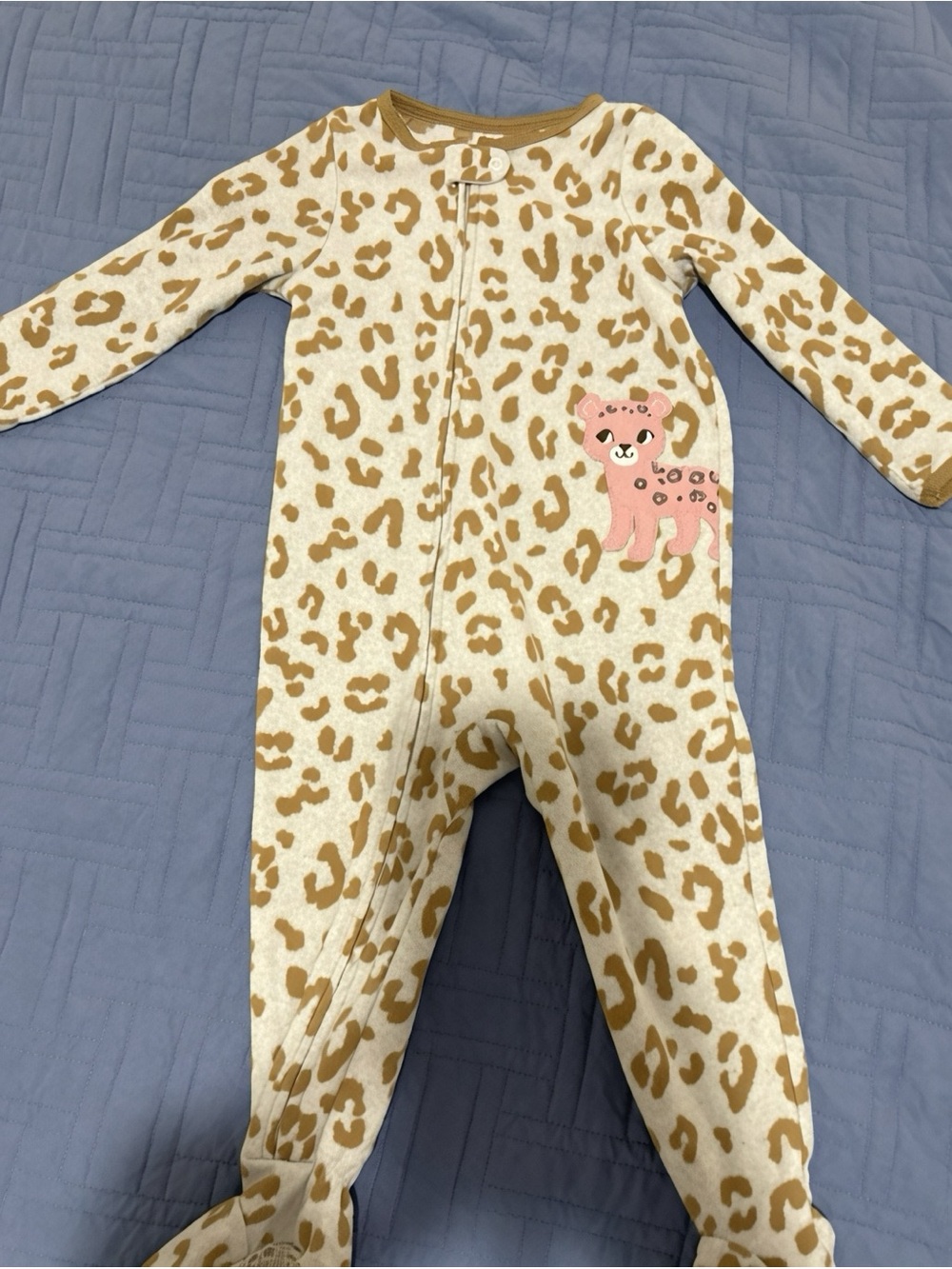 Kids Cream and Brown Leopard Print One-Piece with Pink Leopard Patch